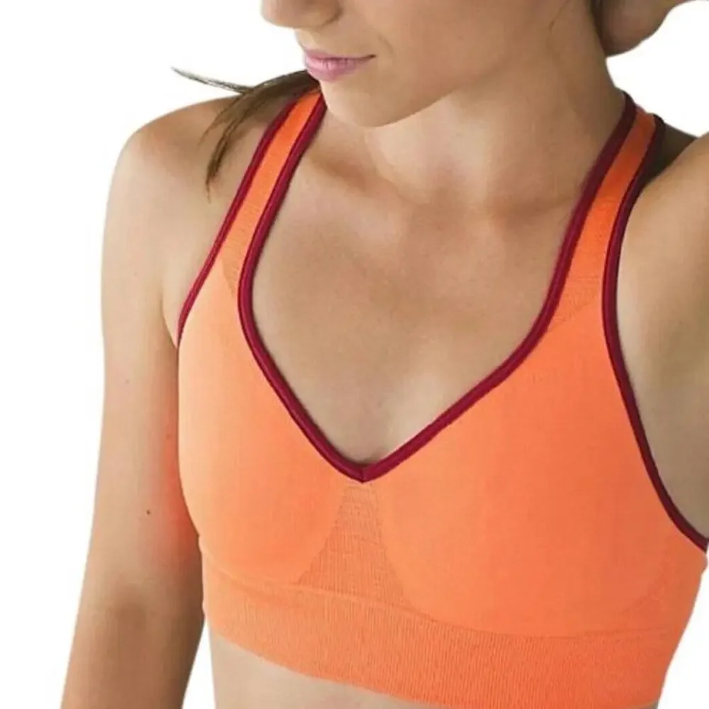 Lululemon Go Steady Orange Burgundy Trim Bra Size 4